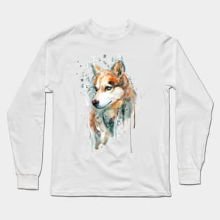 Watercolor Portrait of Red Siberian Husky Long Sleeve T-Shirt